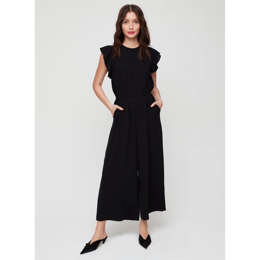 Wilfred Fleurette Ruffle Wide Leg Jumpsuit Black Japanese Crepe Size Small
